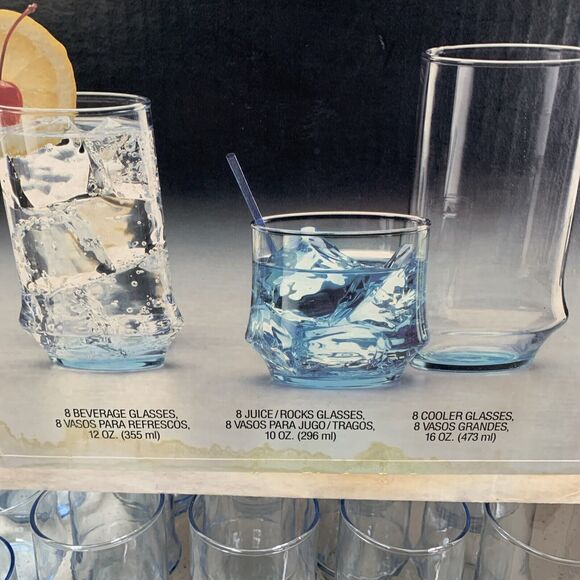 Vintage Libbey Azure Blue Impromptu 24 Piece Glasses New Condition in Open Box - Picture 5 of 6